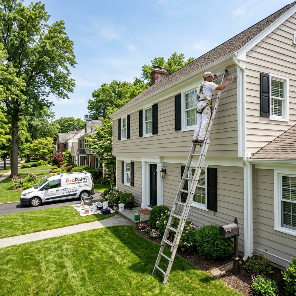 Professional painter working on a Lehigh Valley home exterior